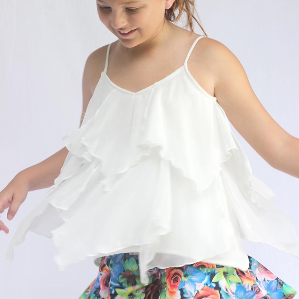 Sweet Ruffled layered strap top by Kiddo